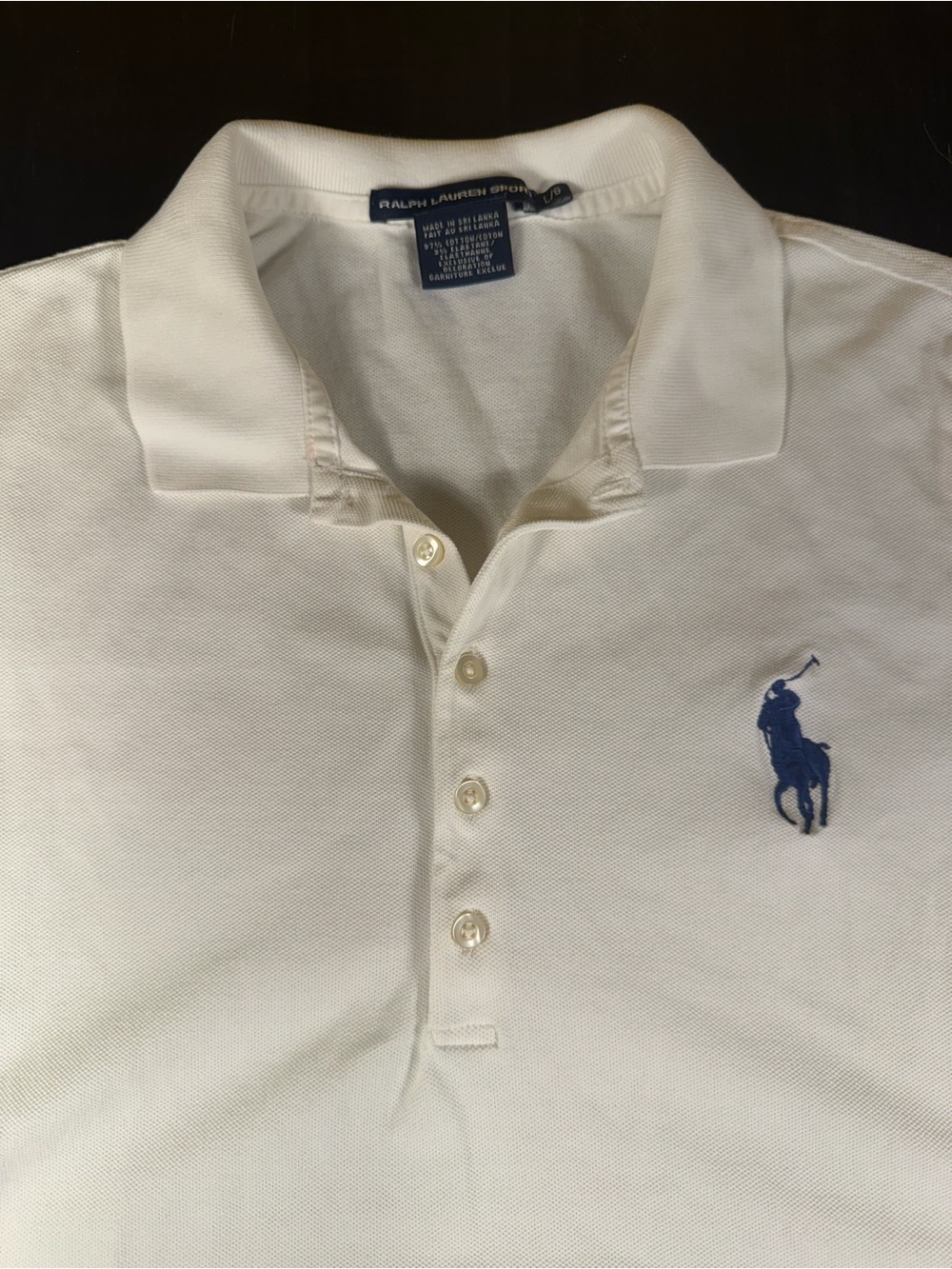 Ralph Lauren Sport White Pique Polo Shirt Big Pony Women's Size L